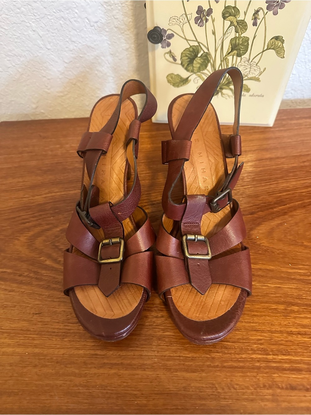 Chie Mihara Brown Leather Buckle Slingback Heels